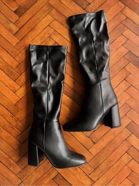 Sz 5.5 Steve Madden Black Lizah Knee High 13” Shaft Block Heel Boots *Worn Once*